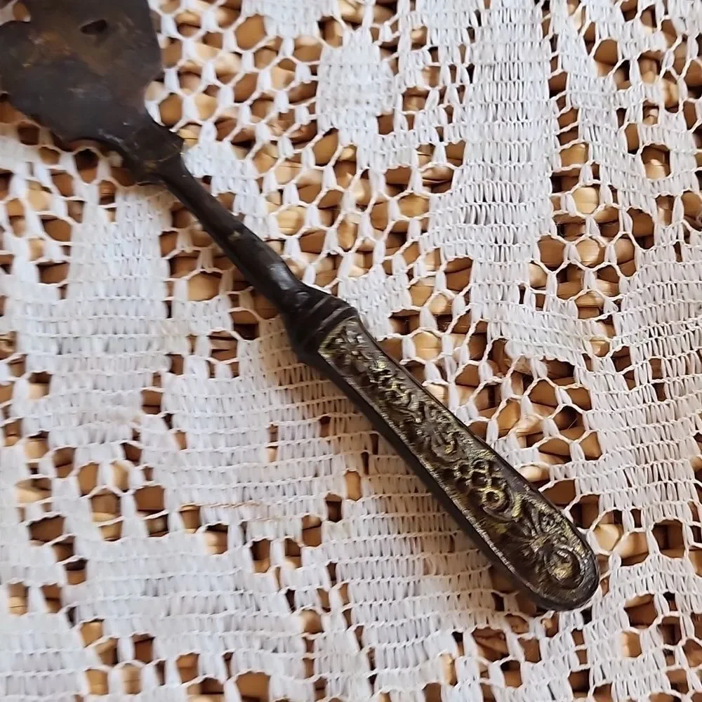 Vintage Ornate Weighted Brass Fish Serving Knife Ren Fest